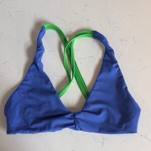 Electric Blue Bikini Top with Neon Green Straps